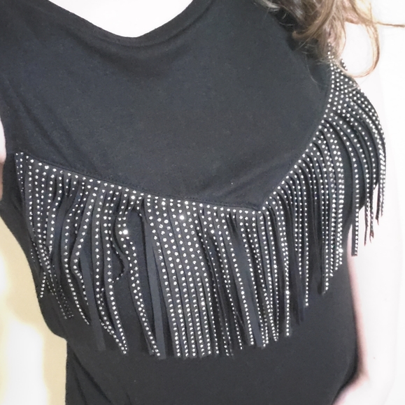 Express | black top with jeweled tassels - Picture 2 of 8